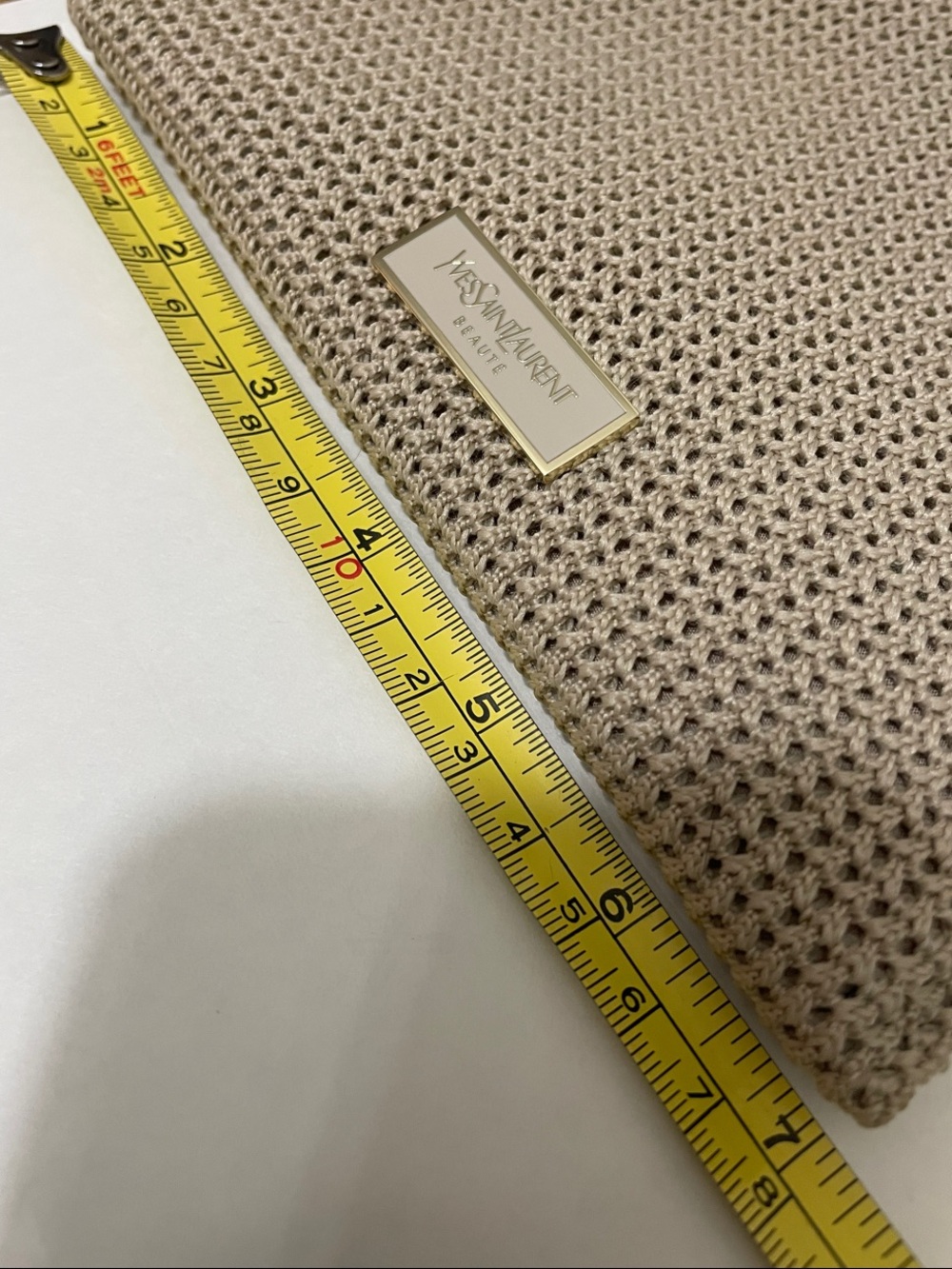 Yves Saint Laurent Beige Knit Pouch with Gold Plaque - Picture 7 of 9